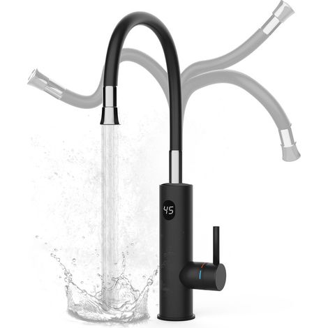 Grifo con Calentador de Agua Electrico Instantaneo, 3200W 360° Rotación Grifo de Acero Inoxidable con Pantalla Digital LED, Grifo de Cocina Eléctrico Agua Caliente para Cocina,Baño, Caravana (1/5)