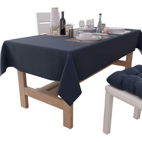 Nappe de Table de Cuisine en Coton avec Motif uni, Bleu, 12 Places (140 x 240 cm), 100% fabriquée en Italie (1/5)
