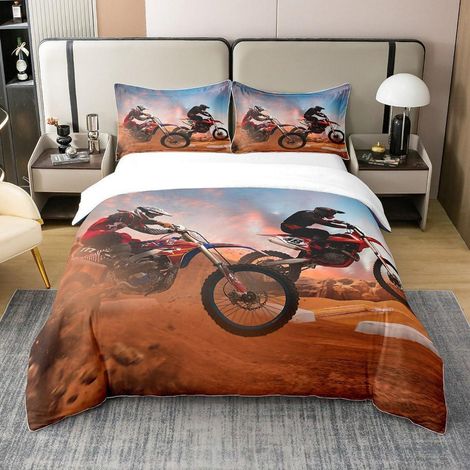 Ensemble de literie 135x200cm avec design Motocross, 100% coton, fermeture éclair