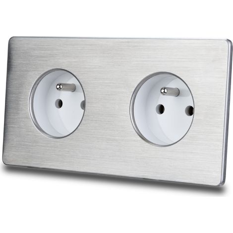 Presa elettrica doppia in acciaio spazzolato bianco (1/5)