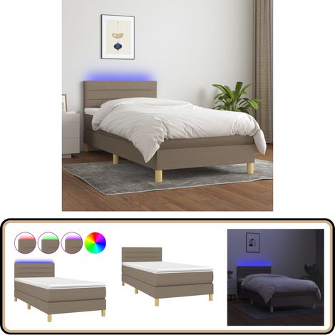 Boxspringbett mit Matratze & LED Taupe 90x200 cm Stoff - Boxspringbett ...
