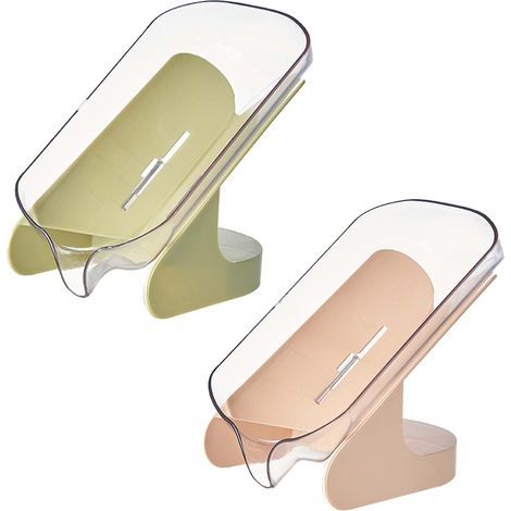 CCYKXA 2-Piece Plastic Soap Dish Box, Draining Door, Bathroom Soap Holder, Non-Slip, for Sponges, Bathroom, Kitchen (Green and Yellow)