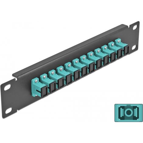 Delock Panel de conexiÃ³n de fibra Ã³ptica de 10 de 12 puertos SC Simplex aguamarina 1U negro