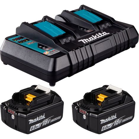 MAKITA Pack de 2 Batteries Li-Ion 18V 6Ah BL1860B + Chargeur double DC18RD