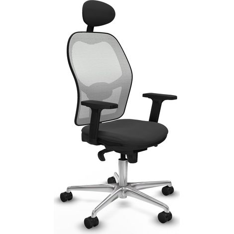 Jorquera sincro malla blanca similpiel gris oscuro brazos 2D base aluminio cabecero fijo ruedas 65mm nailon (1/5)