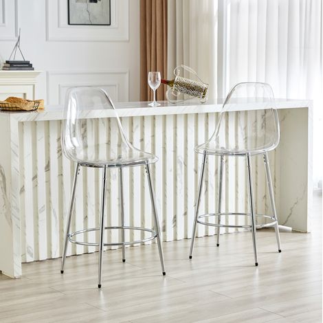Set de 2 taburetes de bar transparentes de 102 cm con patas metálicas plateadas (1/5)