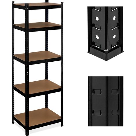Relaxdays Schwerlastregal, HBT 180x60x45 cm, 500 kg, 5 Ebenen, Keller, Garage, Lagerregal zum Stecken, Stahl, schwarz