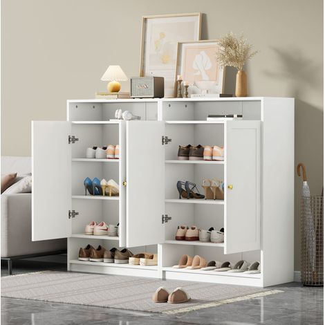Zapatero 146 x 34 x 109 cm con estantes ajustables, 2 puertas, blanco HAVRYA (1/5)