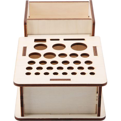 Support de rangement multi-trous pour outils de bricolage, en bois, en tilleul ou en cuir. (1/5)
