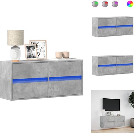 TV-Wandschrank mit LED-Beleuchtung Betongrau 100x31x45 cm - TV-Wandschrank - TV-Wandschränke - TV-Schrank Wand - TV-Schrank Wandmontage (1/5)