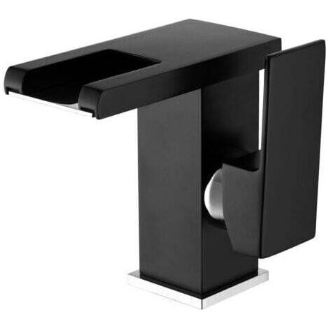 LED-Wasserfall-Waschtischarmatur (Schwarz), modernes, elegantes Design, Mischbatterie aus goldfarbenem Messing, Warm- und Kaltwasseranschluss, 3 Farbwechsel