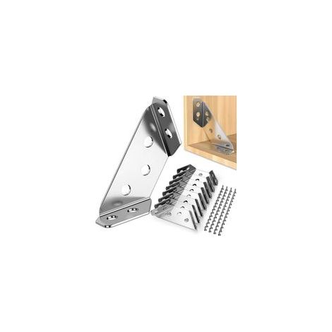 Ensemble de 12 connecteurs d'angle, supports de fixation en acier inoxydable, connecteurs métalliques avec vis, supports d'angle pour étagères, armoires, tables, chaises et bureaux (1/5)