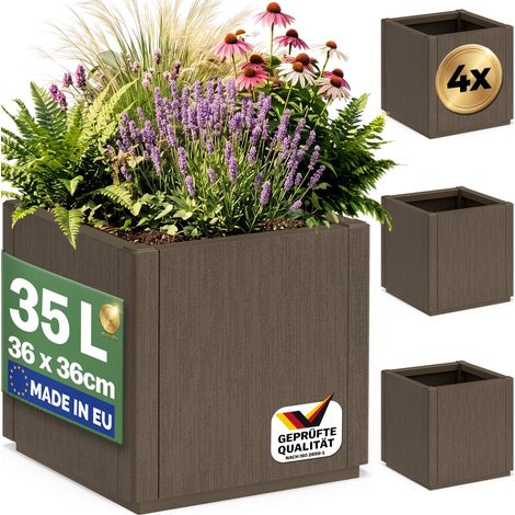 CASARIA® Fioriera Ethica 80x36x36cm 35L o 80L Vaso fioriere per piante resistente alle intemperie base drenante vasi in plastica riciclata resistente ai raggi UV 4x Braun 35 L (de)