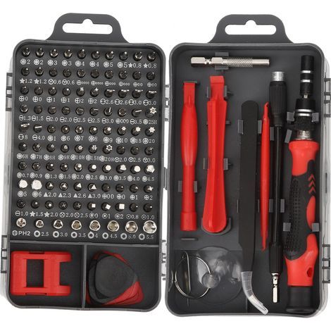 Fafeicy Schraubendreher-Set, 115-in-1 Schraubendreher-Set, Reparaturset für Mobilgeräte, Multifunktionales Reparaturset für Handys und Uhren, Computer-Reparaturset (Rot) (1/5)