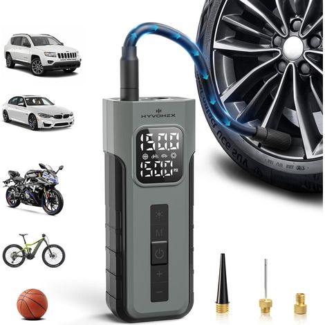 Gonfleur de Pneus Sans Fil, Compresseur Rapide 1 Min avec Manomètre Numérique Lampe LED, 10.34 Bar Compresseur Portatif pour Voiture, Vélo