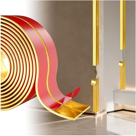 Cornière PVC, Moulure Murale Adhésive, Baguette d‘Angle, Protection Angle Mur, Plinthe Souple, Finition de Bords pour Murs, Portes, Fenêtres et Plinthes (Doré) (1/5)
