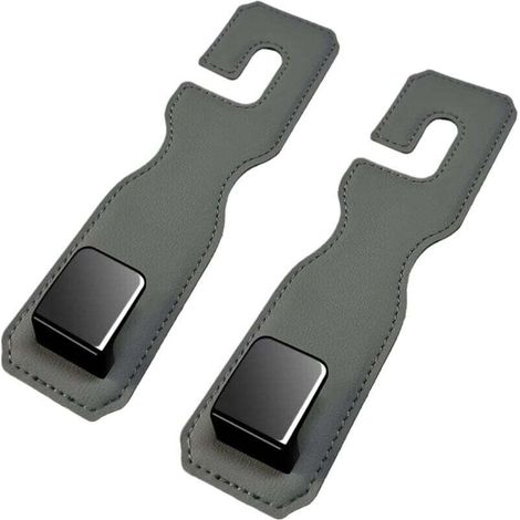 Ganci per auto, set di 2 ganci in pelle per schienali dei sedili auto, ganci per poggiatesta auto, supporto universale per borse, borsette e borsette (grigio) - Crezuo (1/4)