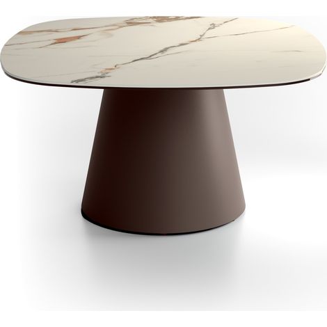 Tavolino da Salotto Pillar Big 90x90 cm con Top in Ceramica su Vetro Effetto Marmo Calacatta Borghini e Struttura in Metallo Bronzo (1/2)