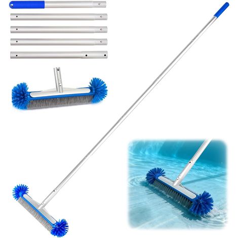 Round Pool Brush, Pool Cleaning Brush with Telescopic Rod, Detachable Pool Brush Head with Strong Bristles, for Effortless Cleaning of Bottom and Walls and Floors (1/5)