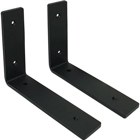 Set di 2 staffe per mensole da parete per ponteggi da 5 mm di spessore - Supporto per mensole da parete - Staffe per mensole industriali nere con viti abbinate (15 cm)