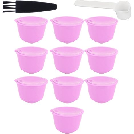 Ensemble de capsules réutilisables, dosettes de filtre à café rechargeables pour machine à café DOLCE GUSTO (violet, 10 capsules, 1 cuillère, 1 goupillon) (1/5)