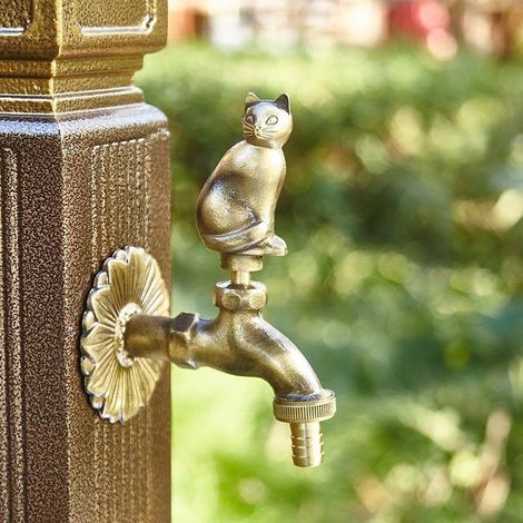 Version chat du robinet extérieur – Design laiton vieilli, robinet poétique – Idéal pour petit jardin ou cour