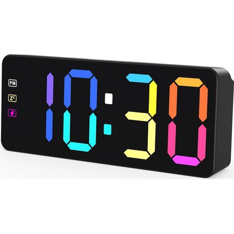 Réveil numérique avec Affichage LED RVB – Batterie de Secours, Fonction Snooze, Horloge de Chevet alimentée sur Secteur pour la Maison, Le Bureau (Adaptateur Inclus) (1/5)