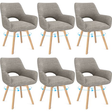 LEWE Lot de 6 Chaises de Salle à Manger, Fauteuil Pivotantes avec Accoudoirs,Rembourrées avec Dossier en Velours,Bois Pied,Taupe (1/5)