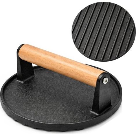 Presse à hamburgers - Presse à hamburgers en fonte - Presse à viande - Presse à viande pour barbecue - Appareil à hamburgers - Plaque de cuisson Teppanyaki - Accessoires pour barbecue - Noir - Fonte/B (1/5)