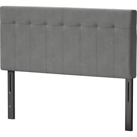 Tête de lit réglable en hauteur (3 positions), pieds en métal, aspect velours, pour chambre à coucher, 140 x 10 x 106/116/126 cm, gris (1/5)