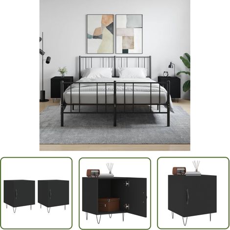 The Living Store Tables de chevet 2 pcs noir 40x40x50 cm bois d’ingénierie - Table De Chevet - Meuble De Chambre - Armoire De Chevet - Commode - Design Moderne (1/5)