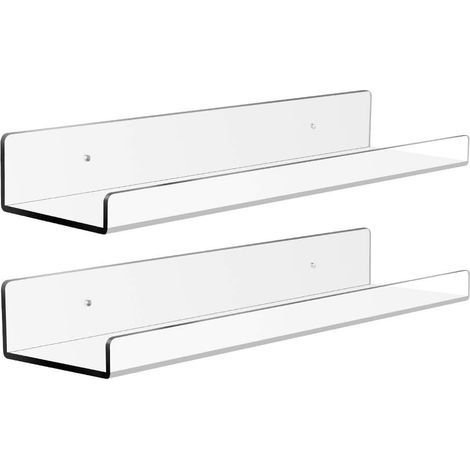 Lot de 2 étagères flottantes en Acrylique，Étagères flottantes Transparentes Invisibles de 38,1 cm-Rebord de Salle de Bain et Petit présentoir de Jouets, 5 mm d'épaisseur (1/5)