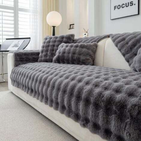 (Dark Grey, 70x70cm) Plush Sofa Cover - Non-slip Sofa Cover, Faux Rabbit Fur Sofa Cover, L-Shaped Sofa