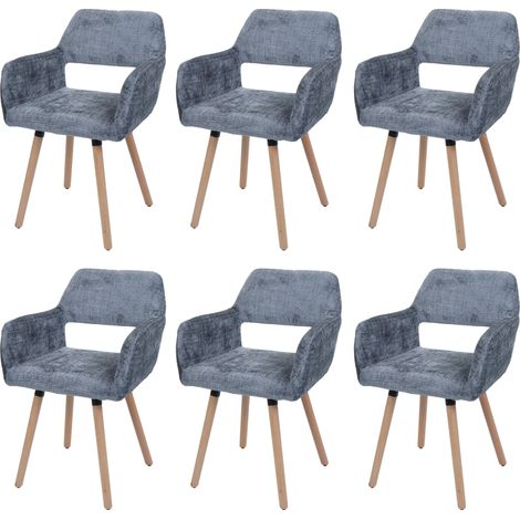 [NON UTILIZZATO] Set 6x sedie da pranzo HHG-867 II, poltroncina cucina imbottita, legno Stoffa/tessuto ciniglia (465g/m²), grigio scuro