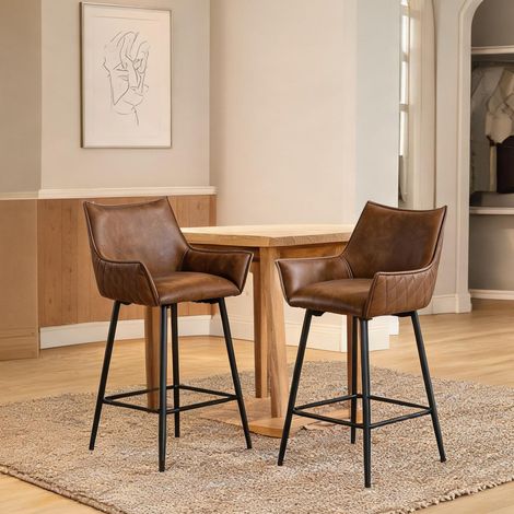 Tabouret de bar vintage 2 pièces avec accoudoirs et dossier (1/5)