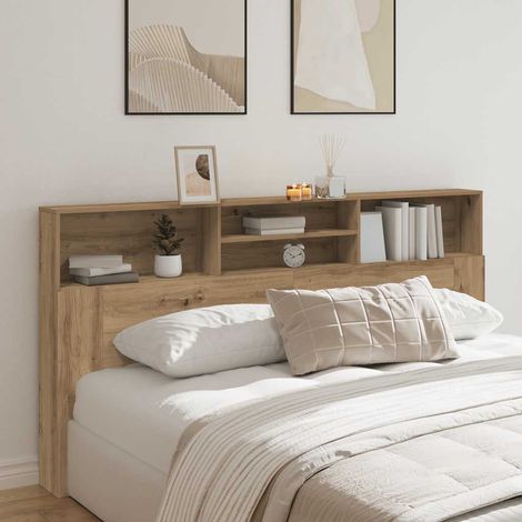 Armoire tête de lit, 4 compartiments, chêne artisanal, 200 x 19 x 103,5 cm - PANGIVO (1/5)