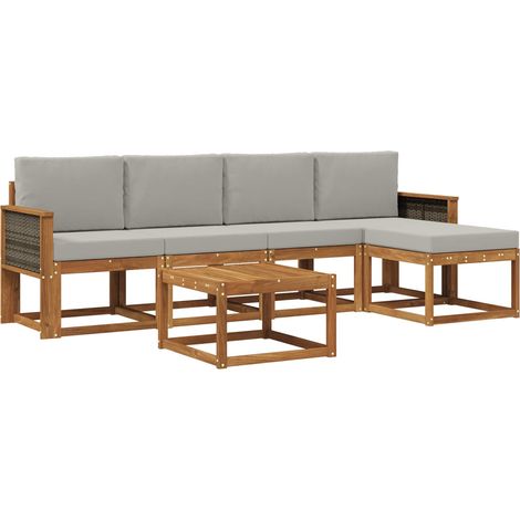 Set di divani da esterno 6 pz Naturale e Grigio Chiaro vidaXL (1/5)
