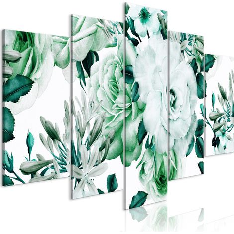 Tableau 5 Panneaux "Rose Composition Wide Green" 50 x 100 cm (1/2)