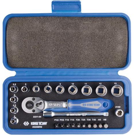 Coffret cliquet + douilles 6 pans et embouts 1/4 - king tony