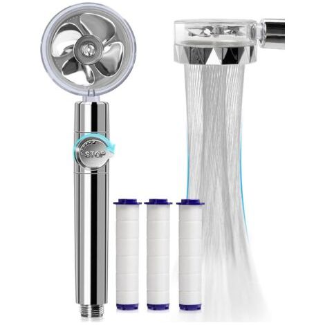 Pommeau de douche haute pression, douchette economie deau, douchette douche salle de bain anti calcaire avec tuyau de douche 3 filtres en coton (1/5)