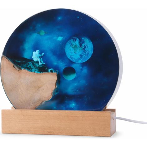Veilleuse En Résine Astronaute Veilleuse avec Socle Bois (1/5)