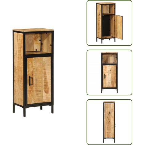 The Living Store Armoire de salle de bain 40x27x90cm bois massif manguier et fer - Meuble De Salle De Bain - Armoire De Salle De Bain - Rangement Salle De Bain - Commode Salle De Bain - Design Moderne