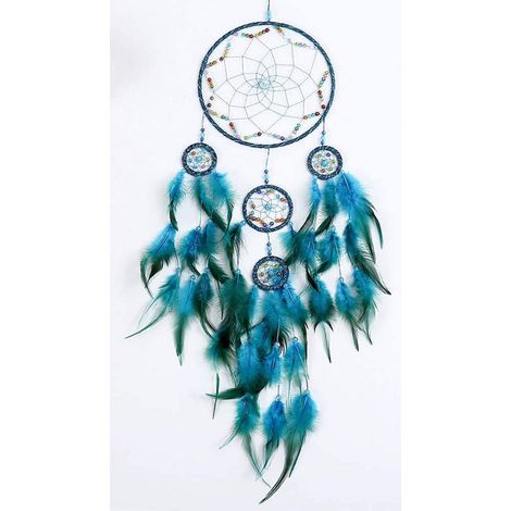 Attrape-rêves avec Plumes Bleu, Décoration Murale pour Chambre d’Enfant et Chambre à Coucher (1/5)