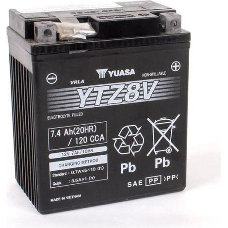 Yuasa – Batterie moto YTZ8V - 12V 7Ah plomb étanche – Puissance démarrage à froid 120A – Conception antifuite – Longue durée de vie