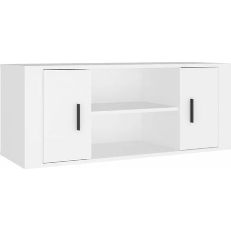 Meuble TV moderne avec rangement spacieux 100 x 35 x 40 cm en bois d'ingénierie blanc (1/5)