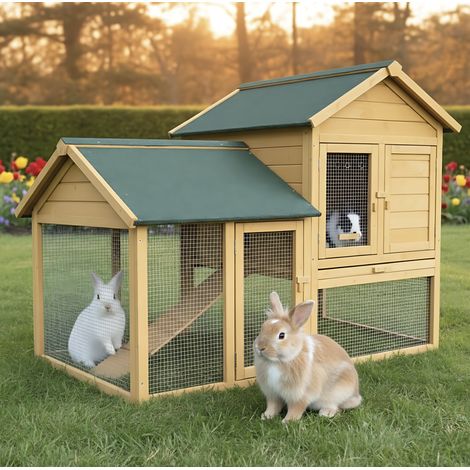 Bb-Loisir – Cage clapier enclos lapin extérieur en bois 150x95x118cm – 2 étages – Résistant aux intempéries – Accès facile et nettoyage rapide (1/5)