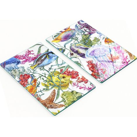 Taglieri da cucina in vetro con grafica a tema barriera corallina, 2x30x52 cm (1/5)