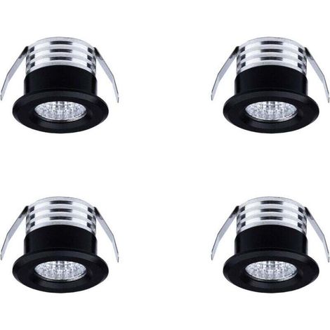 Lot de 4 spots LED encastrés miniatures (noirs), 3 W, blanc froid (1/3)