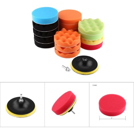 Kit 19 pièces disques de polissage éponge 5 pouces pour lustreuse auto, adaptateur M14 pour perceuse, pads mousse lissage et cirage (1/4)