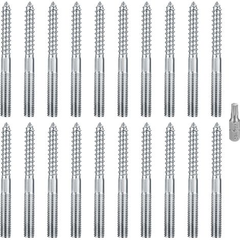 20 - Vis à double filetage M8 - Boulon de suspension Torx - Tige filetée d&39assemblage cheville béton - Fixation bois et maçonnerie pour meubles et garde-corps - Argent - M8x80cm